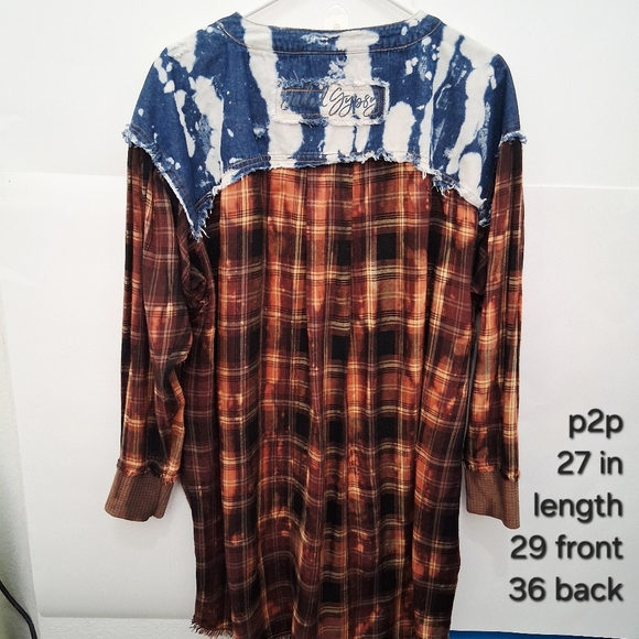 🔥Jaded Gypsy Urban Plaid Brown Jean Women's Tunic - Picture 2 of 8